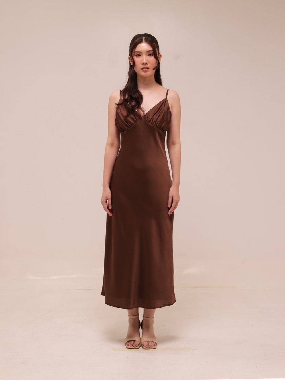 Abercrombie & Fitch Chocolate Brown Satin Midi Slip Dress